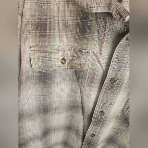 Carhartt Men's Flannel XL Shirt Button Front Heavyweight Green and Tan - Picture 3 of 9